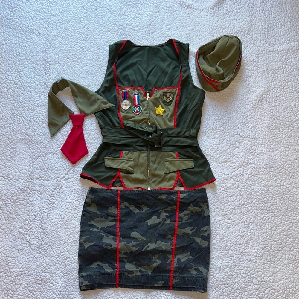 Leg Avenue Olive and Red Military Skirt Set - Picture 6 of 13